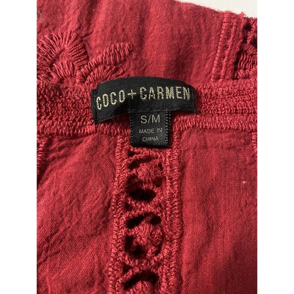 Coco + Carmen Top Embroidered Short Sleeve Relaxed Fit Red Lace Round Ne… - Picture 4 of 4